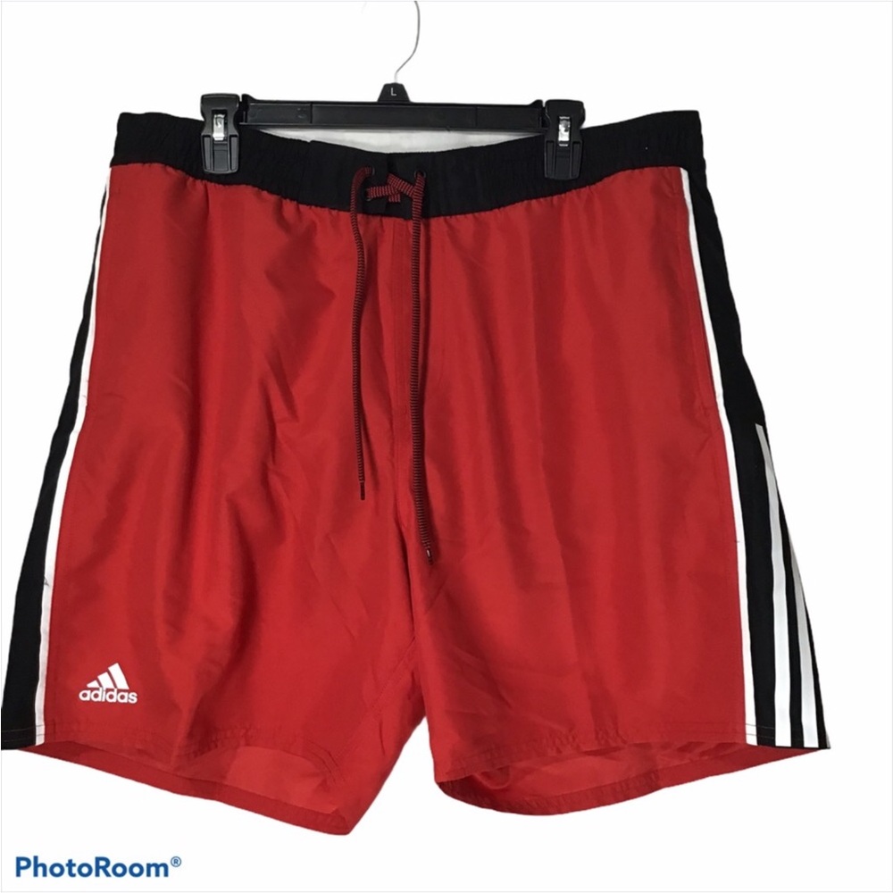 Adidas Mens XXL Sporty Red Black White Racing  Stripe Colorblock Swim Trunks